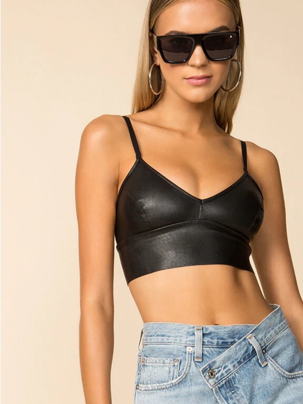NWT COMMANDO VEGAN Black Faux Leather Bralette, ADJUSTABLE Straps, Stretchy